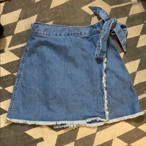 Madewell Raw Hem Wrap Denim Skirt